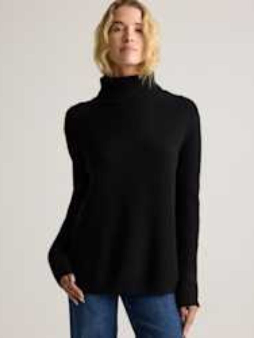 Quince Mongolian Cashmere Fisherman Turtleneck Sweater in Black